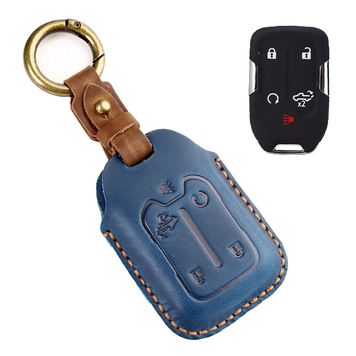 OLDMENS Handcrafted Crazy Horse Leather Key Fob Cover for Chevy Silverado, GMC Sierra & Yukon
