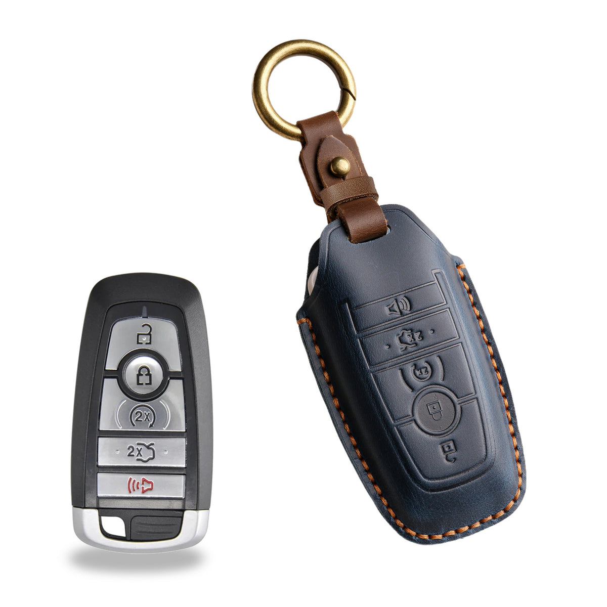 Handcrafted Genuine Leather Key Fob Cover for Ford F-150, Bronco, Explorer (2021-2025)