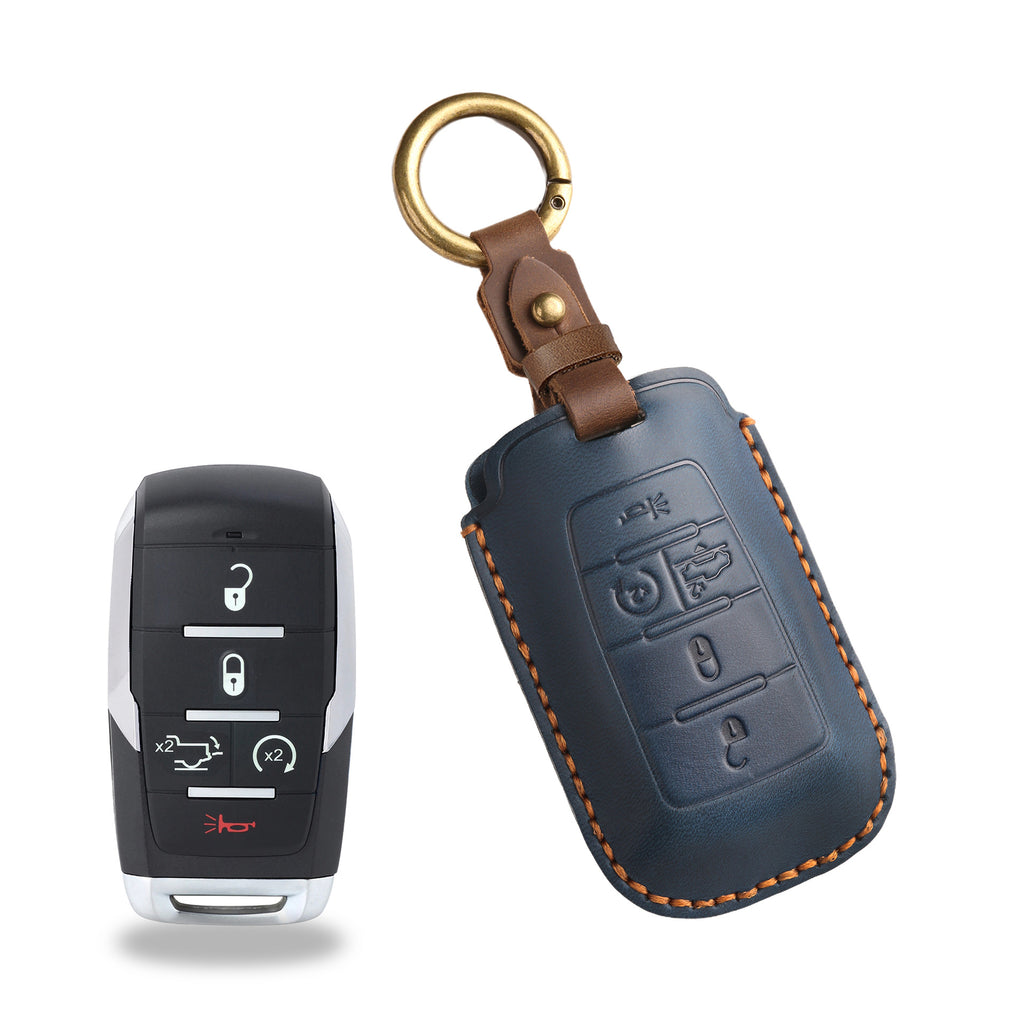 OLDMENS Handmade Crazy Horse Leather Car Key Fob Cover for GMC Dodge Ram