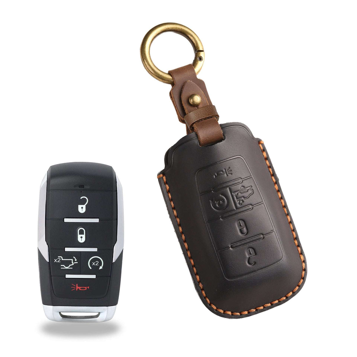 OLDMENS Handmade Crazy Horse Leather Car Key Fob Cover for GMC Dodge Ram