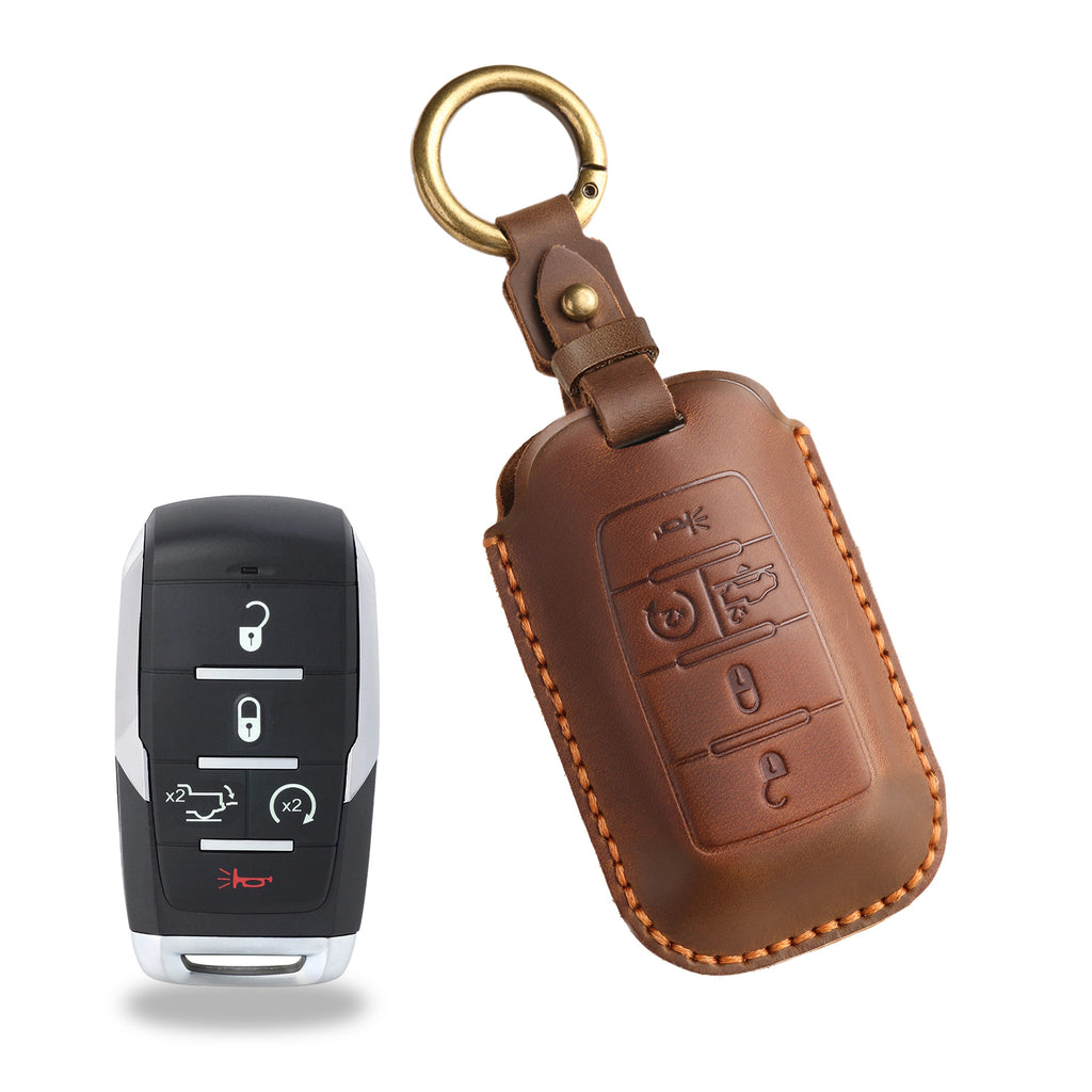 OLDMENS Handmade Crazy Horse Leather Car Key Fob Cover for GMC Dodge Ram