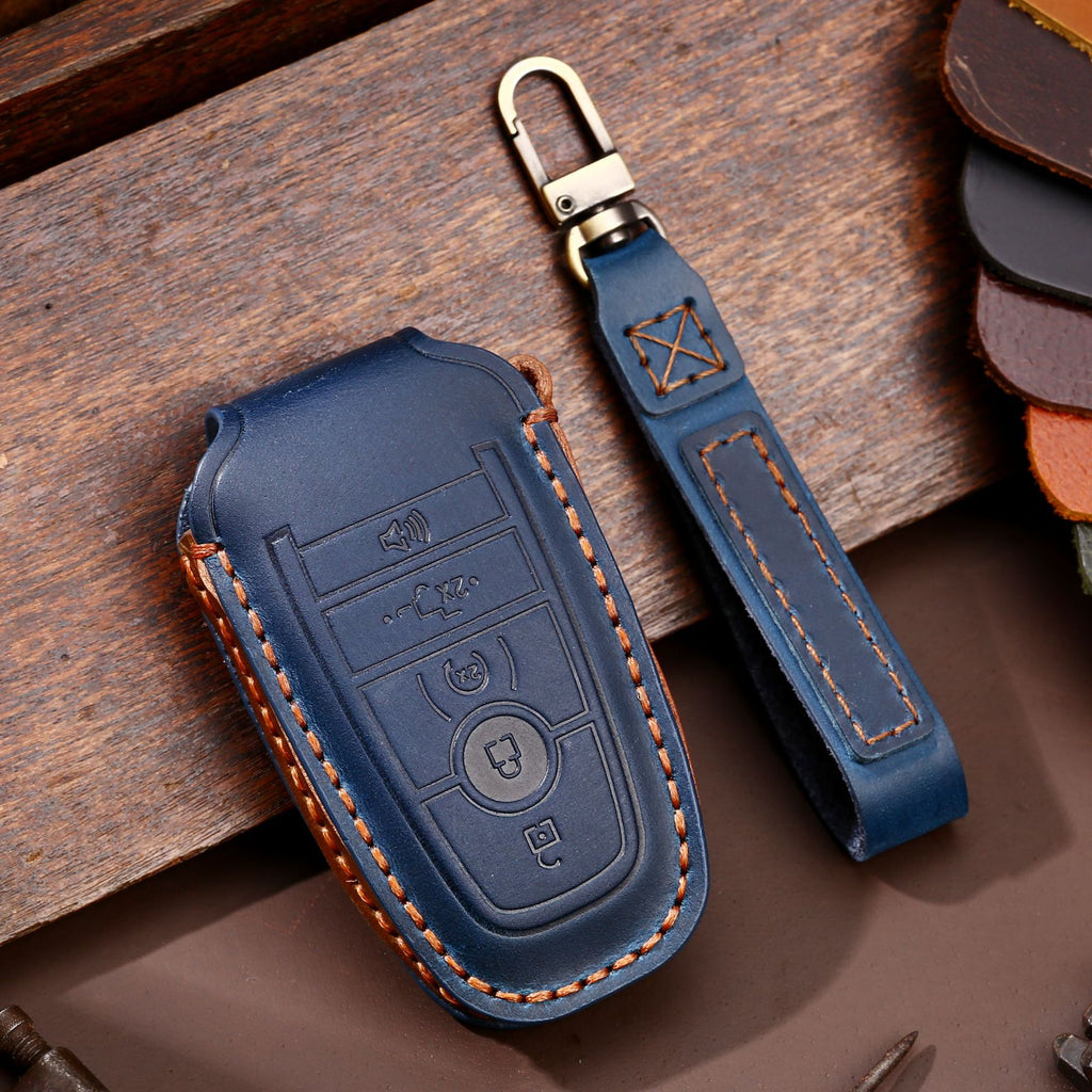 OLDMENS Handcrafted Leather Key Fob Cover for Ford F-150 & Explorer