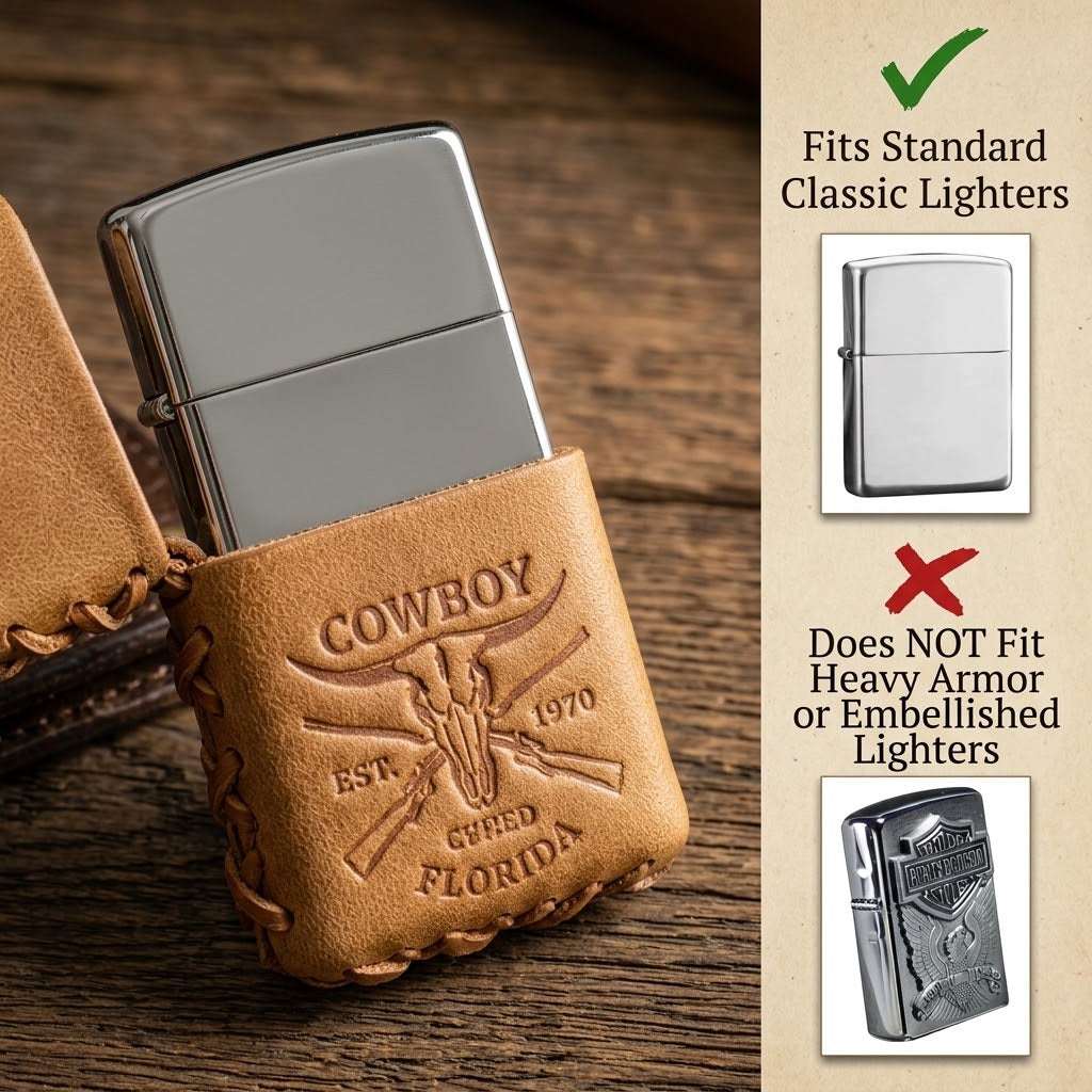 Handcrafted Top-Grain Leather Lighter Case Cover for Standard Zippo - Vintage Embossed Sheath Sleeve, Cool Men's EDC Gift