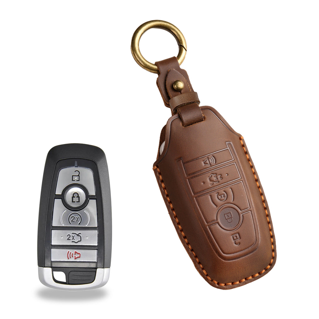 Handcrafted Genuine Leather Key Fob Cover for Ford F-150, Bronco, Explorer (2021-2025)