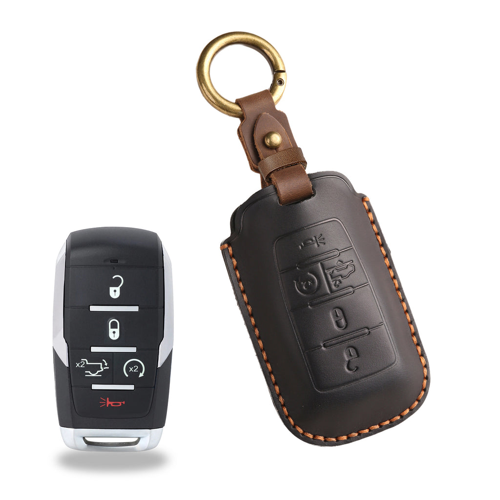 OLDMENS Handmade Crazy Horse Leather Car Key Fob Cover for GMC Dodge Ram