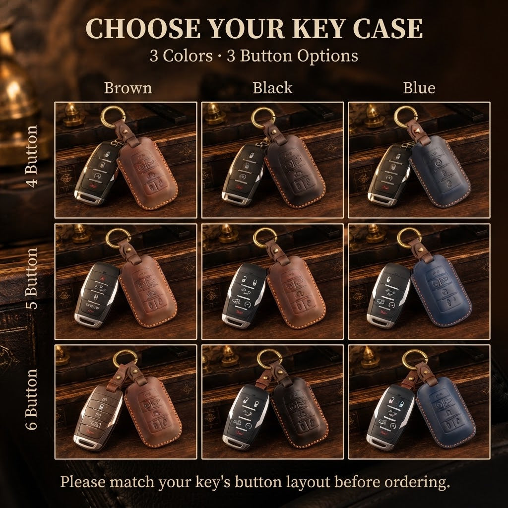 OLDMENS Handmade Crazy Horse Leather Car Key Fob Cover for GMC Dodge Ram
