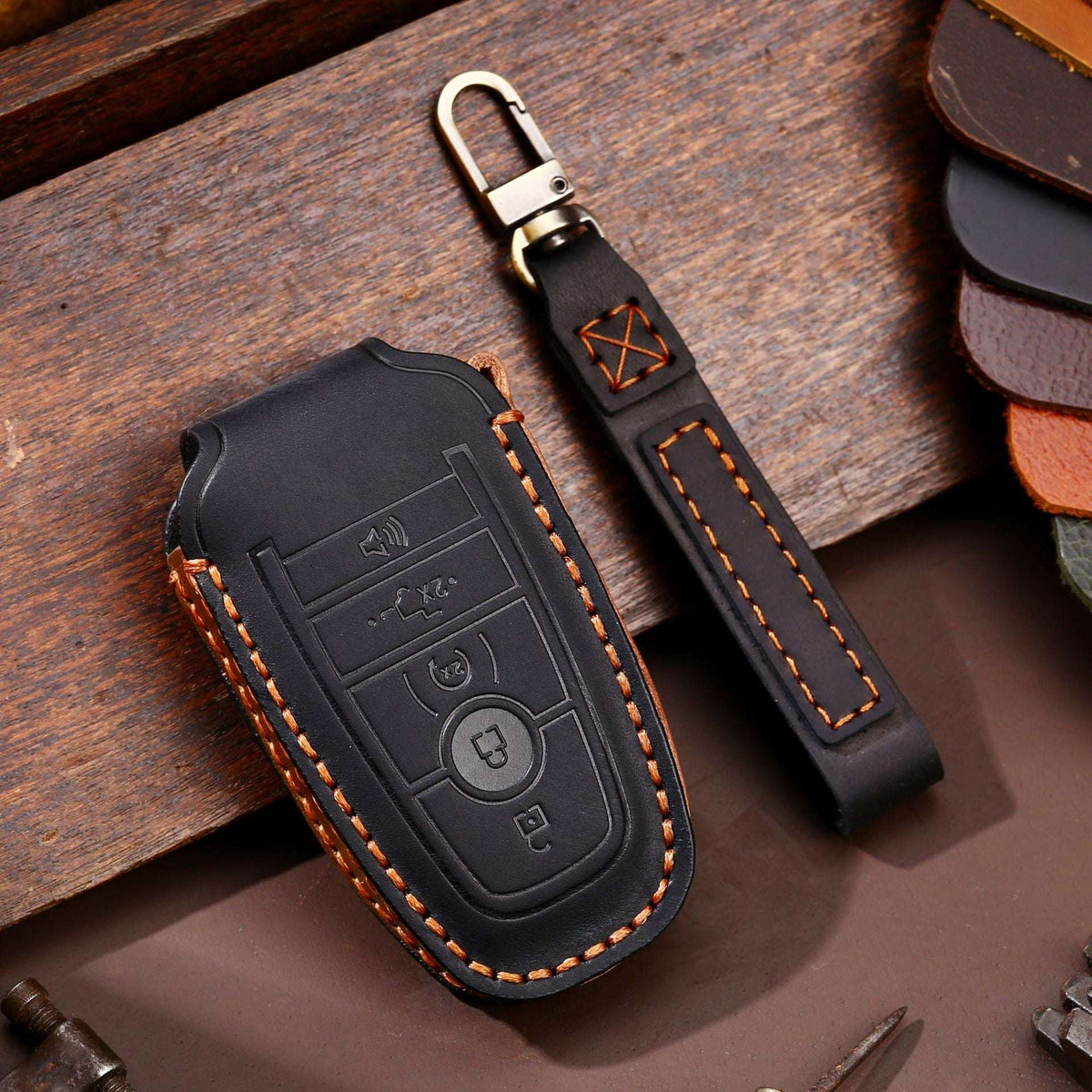 OLDMENS Handcrafted Leather Key Fob Cover for Ford F-150 & Explorer