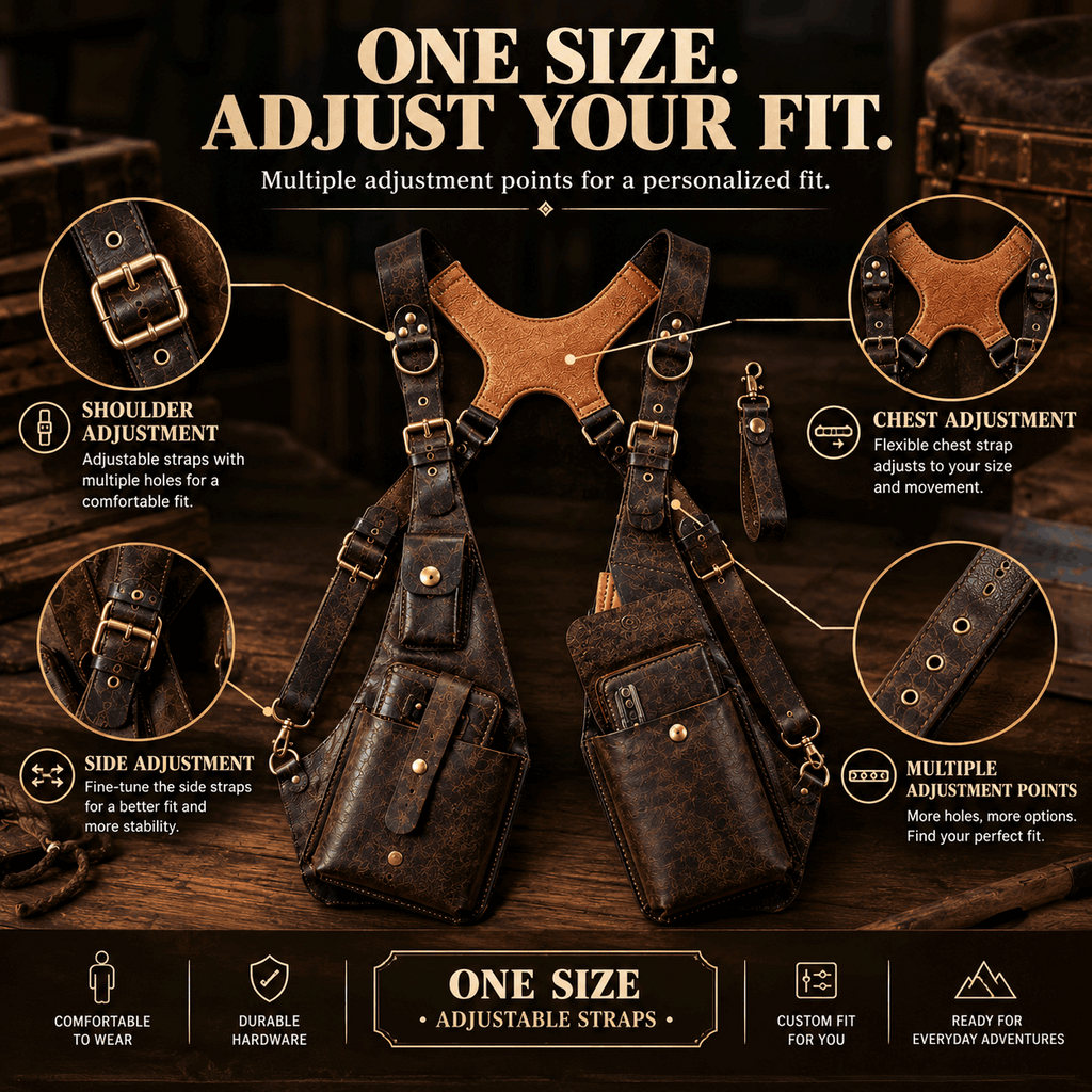 OLDMENS Vintage Leather-Style Tactical Chest Harness Bag – Multi-Pocket EDC Shoulder Rig & Steampunk Cosplay Utility Accessory