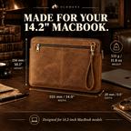 OLDMENS Vintage Crazy Horse Leather Laptop Sleeve for 14.2" MacBook Pro