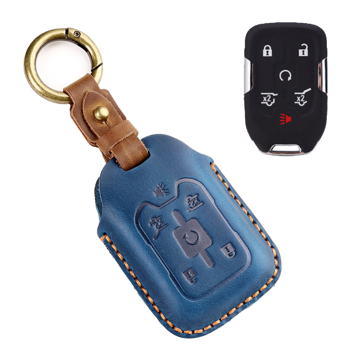 OLDMENS Handcrafted Crazy Horse Leather Key Fob Cover for Chevy Silverado, GMC Sierra & Yukon