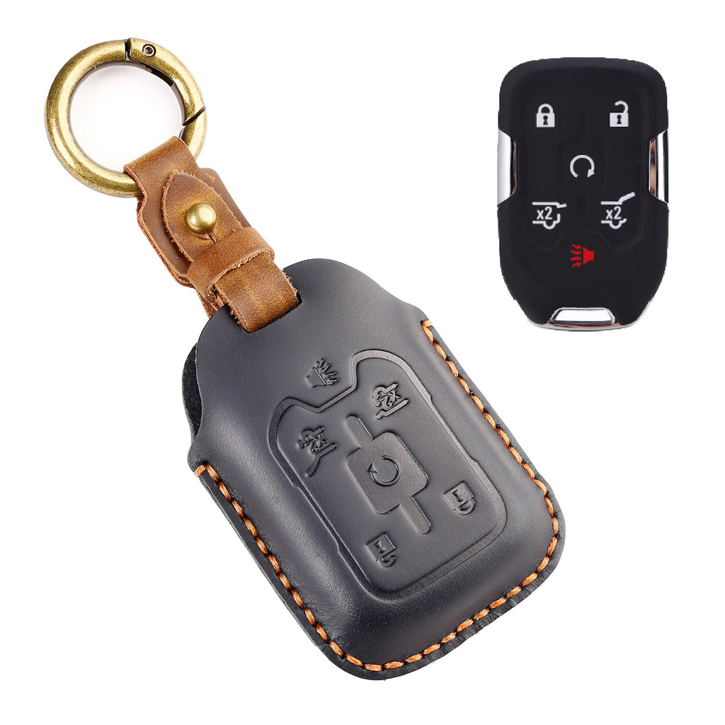 OLDMENS Handcrafted Crazy Horse Leather Key Fob Cover for Chevy Silverado, GMC Sierra & Yukon