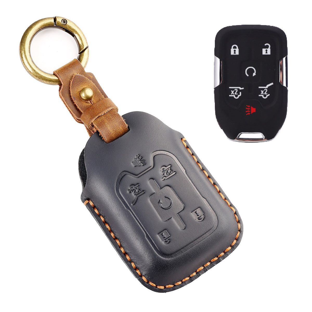 OLDMENS Handcrafted Crazy Horse Leather Key Fob Cover for Chevy Silverado, GMC Sierra & Yukon