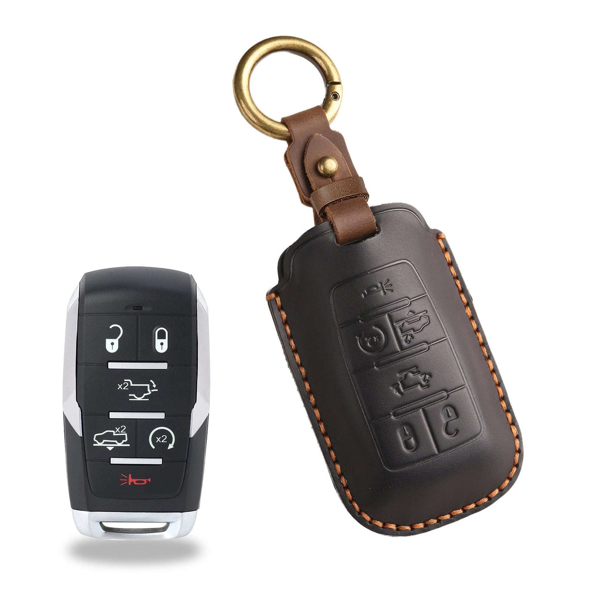 OLDMENS Handmade Crazy Horse Leather Car Key Fob Cover for GMC Dodge Ram