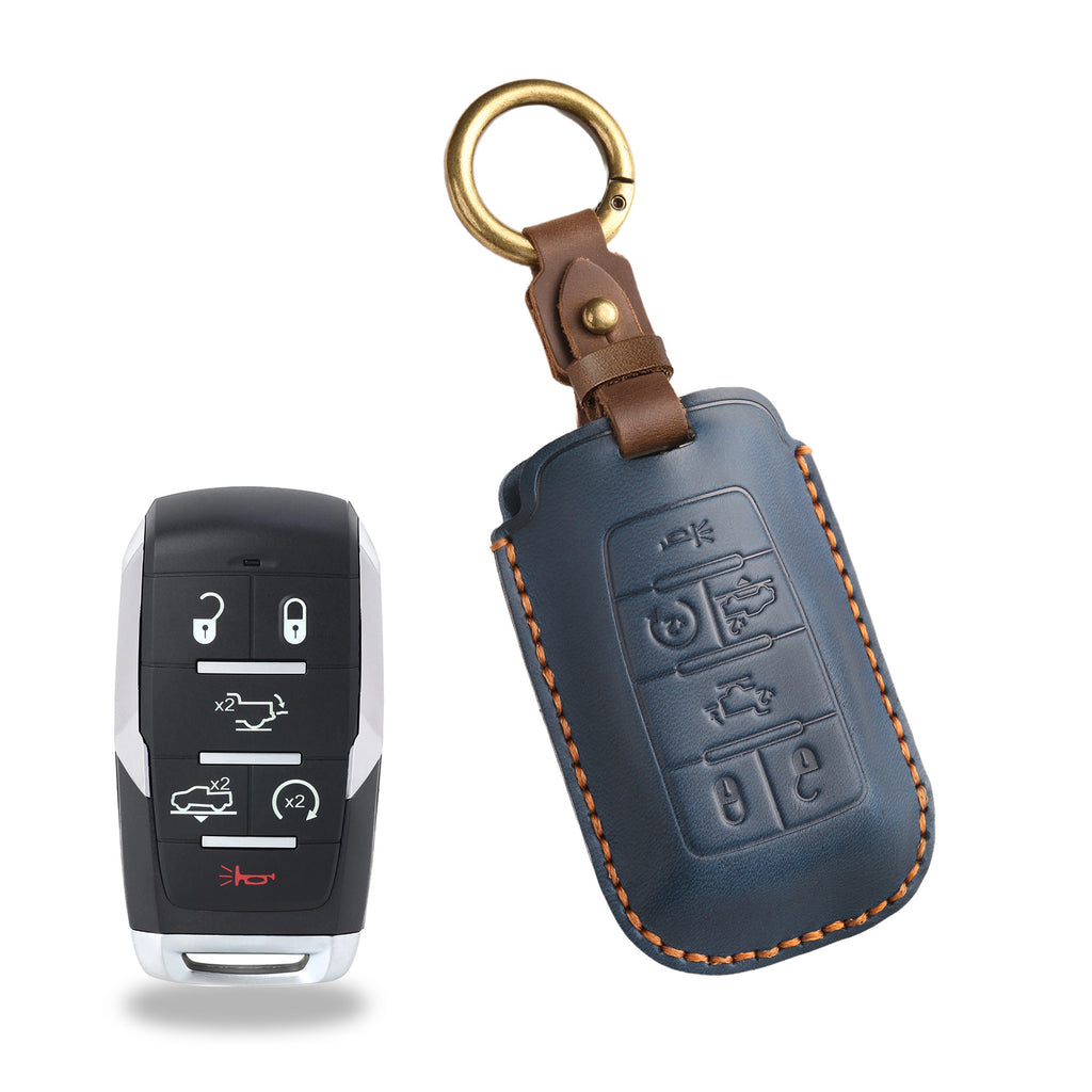 OLDMENS Handmade Crazy Horse Leather Car Key Fob Cover for GMC Dodge Ram