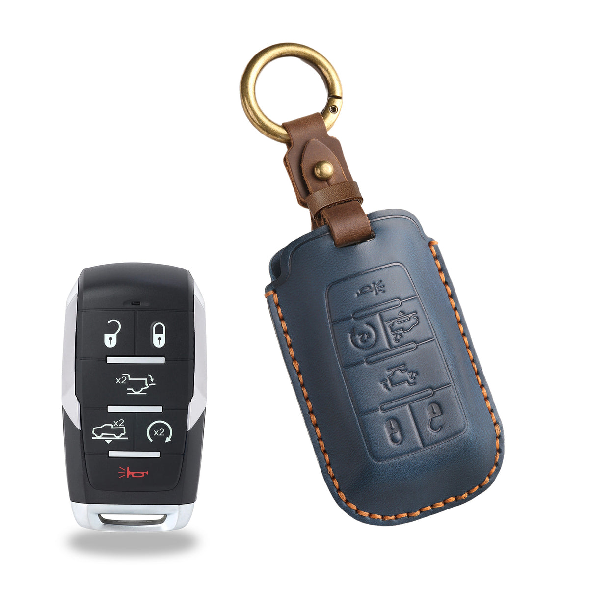 OLDMENS Handmade Crazy Horse Leather Car Key Fob Cover for GMC Dodge Ram