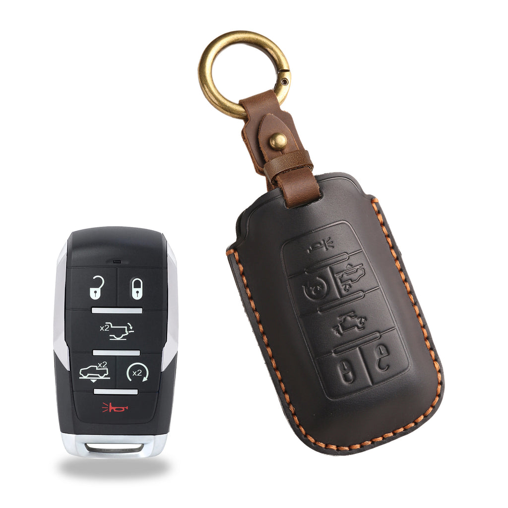 OLDMENS Handmade Crazy Horse Leather Car Key Fob Cover for GMC Dodge Ram
