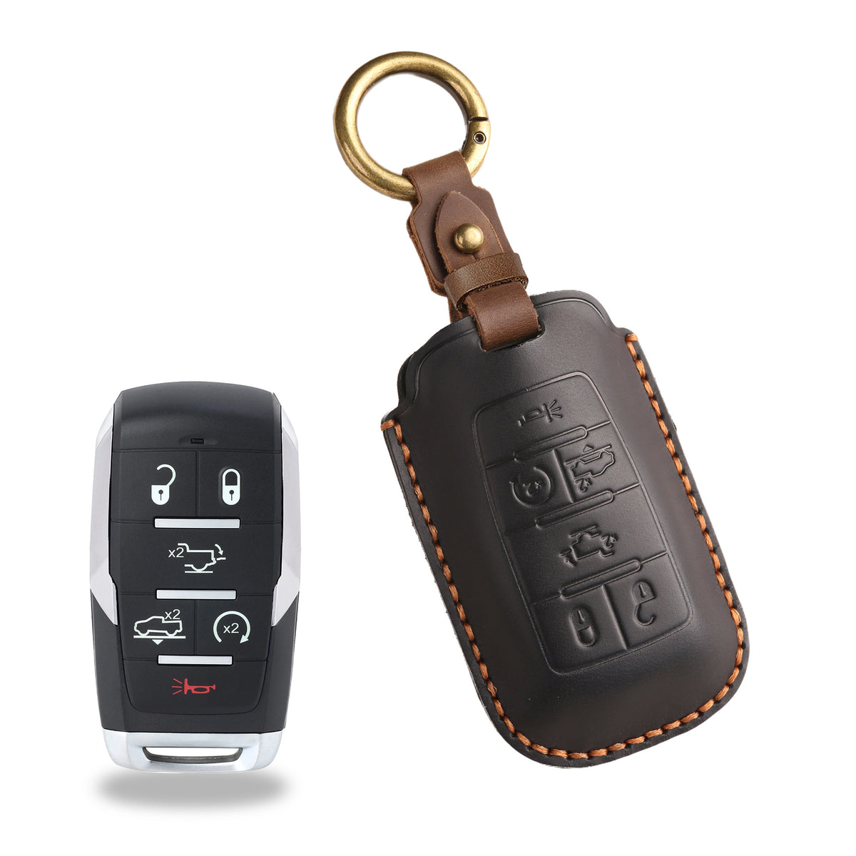 OLDMENS Handmade Crazy Horse Leather Car Key Fob Cover for GMC Dodge Ram