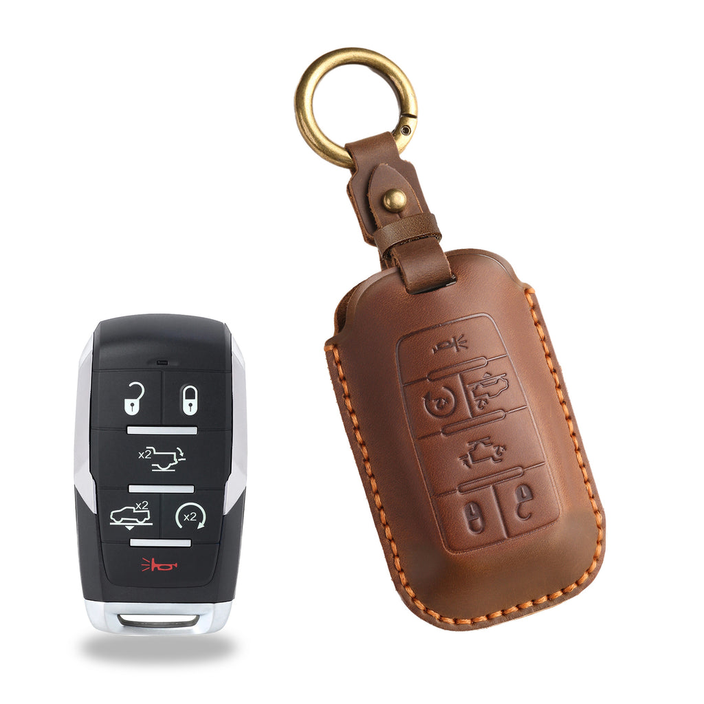OLDMENS Handmade Crazy Horse Leather Car Key Fob Cover for GMC Dodge Ram