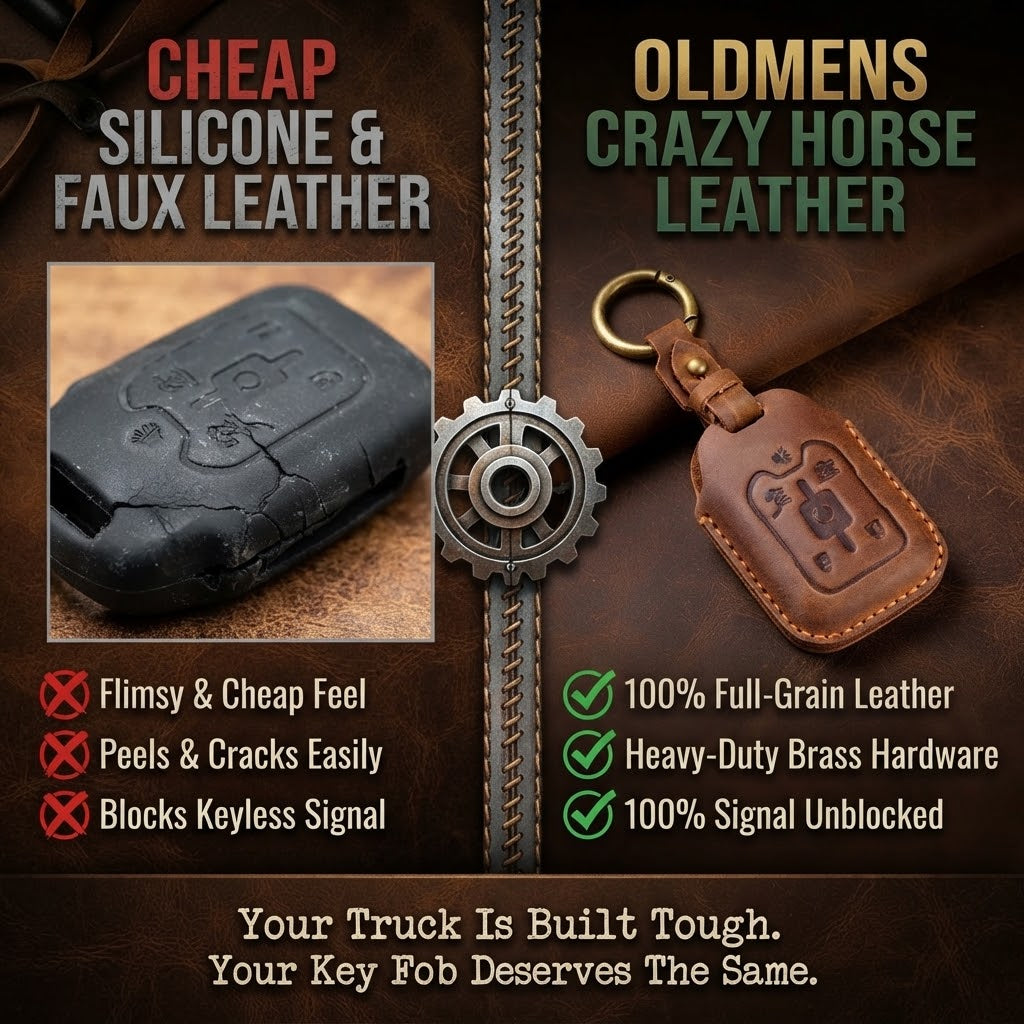 OLDMENS Handcrafted Crazy Horse Leather Key Fob Cover for Chevy Silverado, GMC Sierra & Yukon