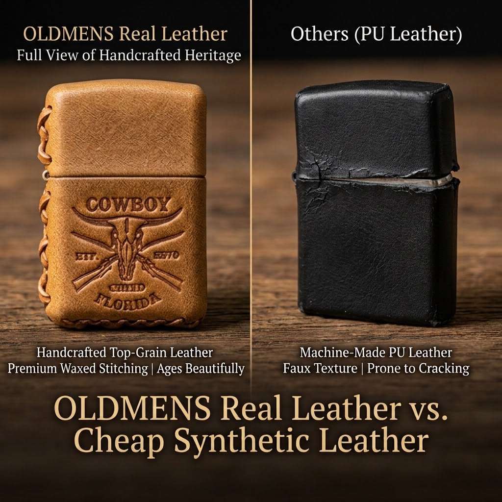 Handcrafted Top-Grain Leather Lighter Case Cover for Standard Zippo - Vintage Embossed Sheath Sleeve, Cool Men's EDC Gift