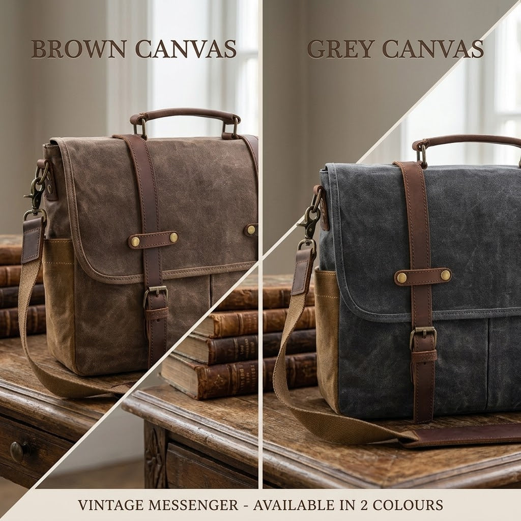 Vintage Canvas Messenger Bag – 15.6" Laptop Briefcase with Multiple Pockets