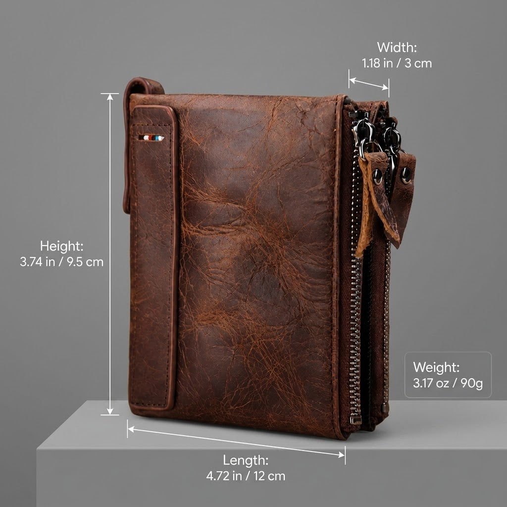 Vintage Crazy Horse Leather Wallet for Men – Compact Bifold with Coin Pocket