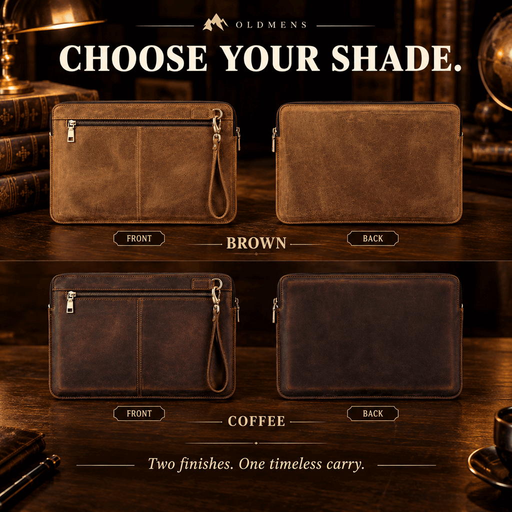OLDMENS Vintage Crazy Horse Leather Laptop Sleeve for 14.2" MacBook Pro