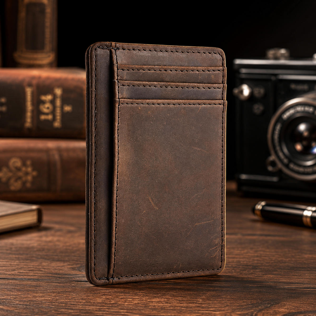 Minimalist Crazy Horse Leather RFID Front Pocket Wallet