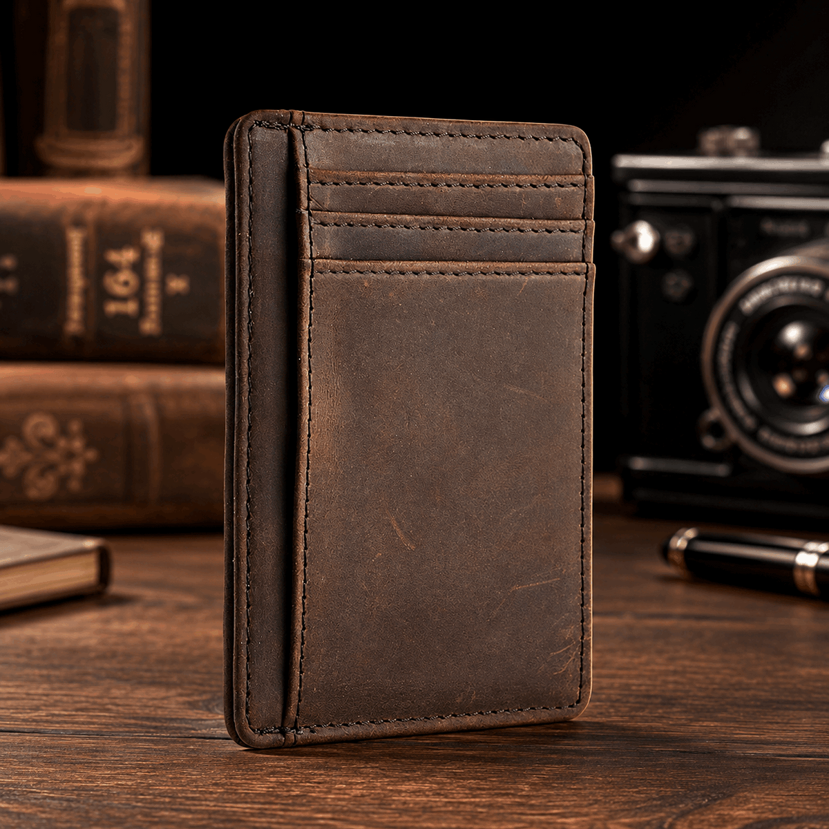 Minimalist Crazy Horse Leather RFID Front Pocket Wallet