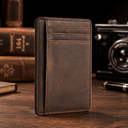 Minimalist Crazy Horse Leather RFID Front Pocket Wallet
