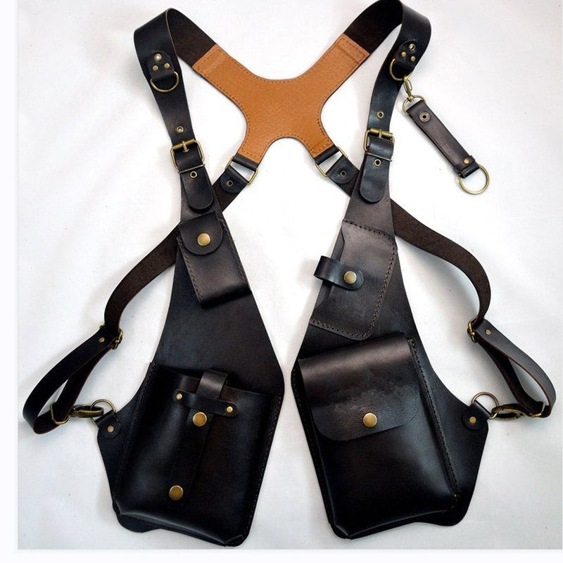 Genuine Leather Dual Holster Bag Vintage Chest Rig for Men hidethumb
