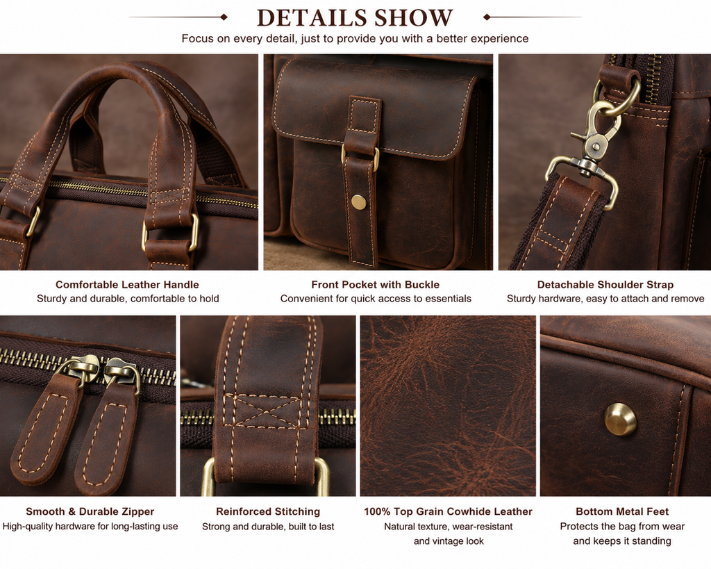 Vintage Genuine Leather Briefcase for Men – 15" Laptop Business Bag