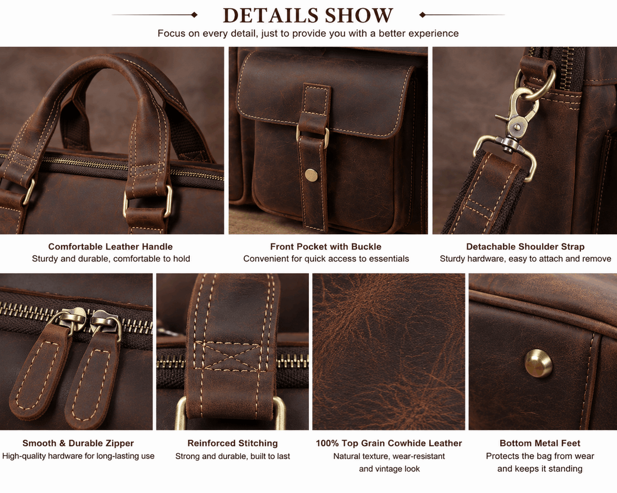 Vintage Genuine Leather Briefcase for Men – 15" Laptop Business Bag