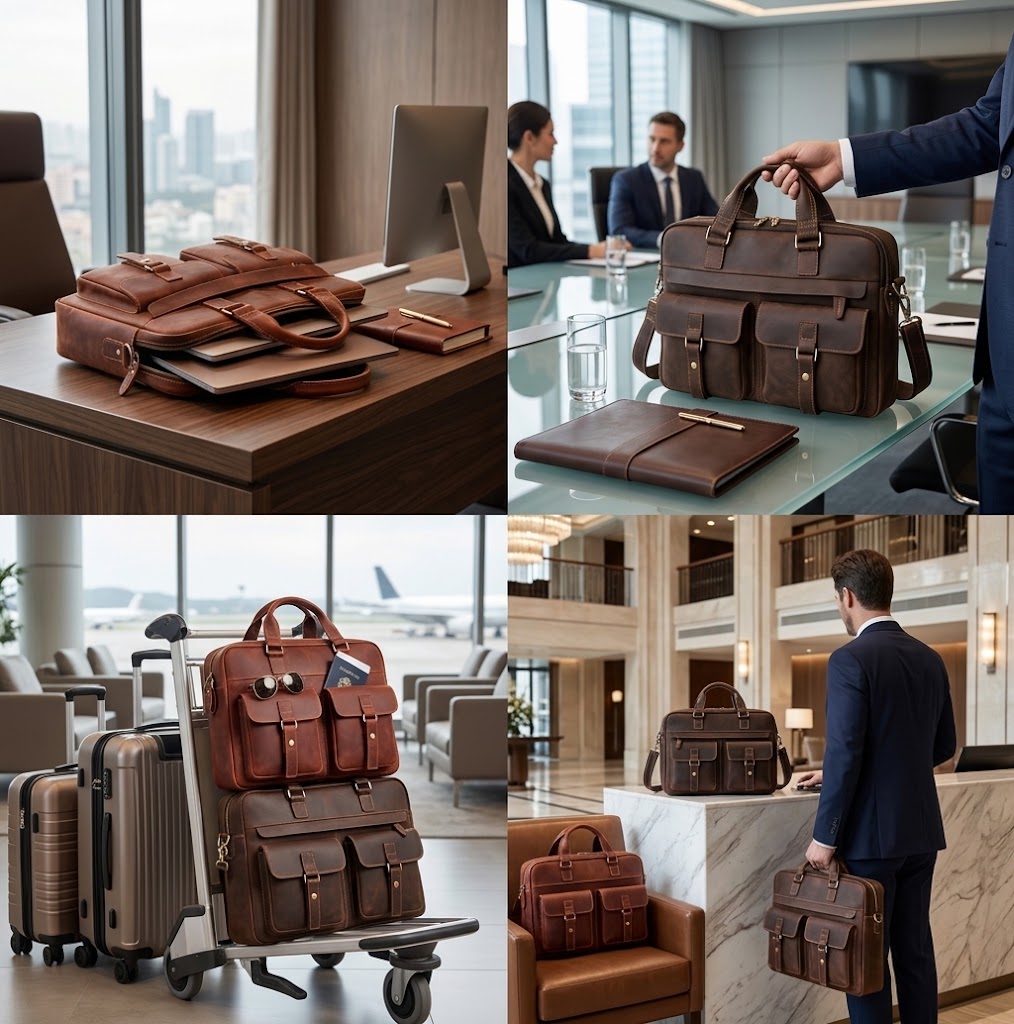 Vintage Genuine Leather Briefcase for Men – 15" Laptop Business Bag