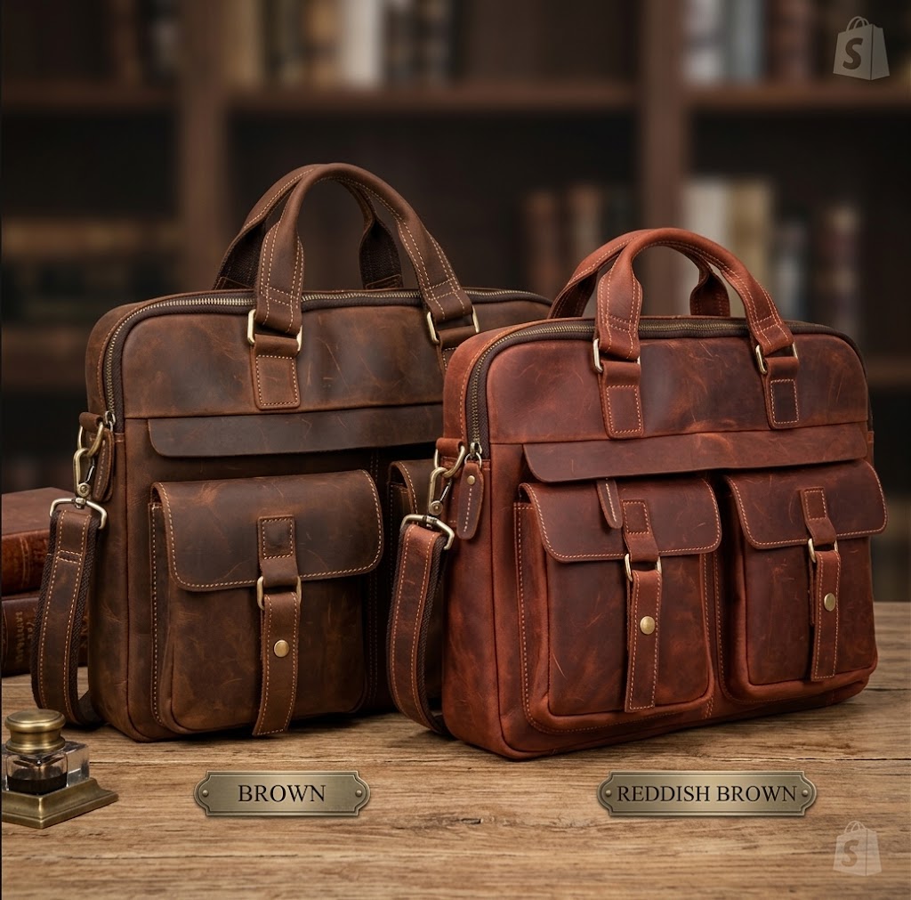 Vintage Genuine Leather Briefcase for Men – 15" Laptop Business Bag