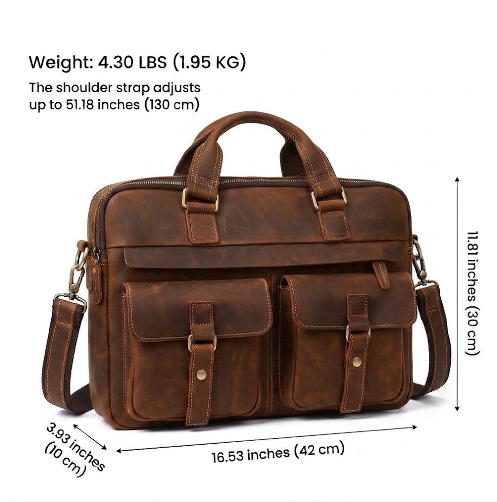 Vintage Genuine Leather Briefcase for Men – 15" Laptop Business Bag