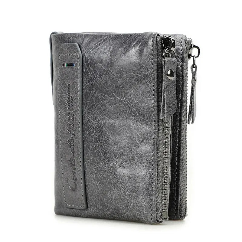 Vintage Crazy Horse Leather Wallet for Men – Compact Bifold with Coin Pocket