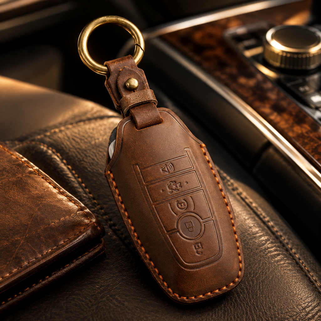Handcrafted Genuine Leather Key Fob Cover for Ford F-150, Bronco, Explorer (2021-2025)