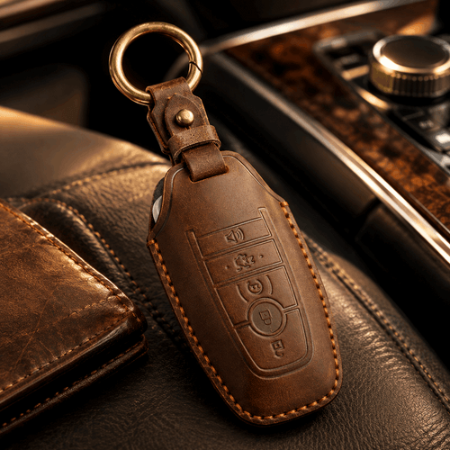 Handcrafted Genuine Leather Key Fob Cover for Ford F-150, Bronco, Explorer (2021-2025)