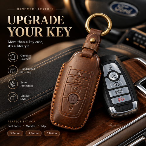 Handcrafted Genuine Leather Key Fob Cover for Ford F-150, Bronco, Explorer (2021-2025)