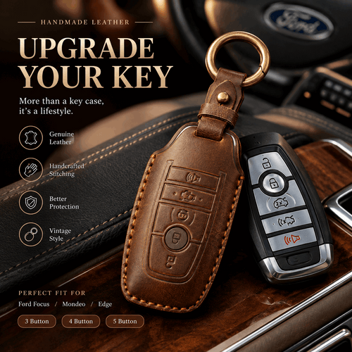 Handcrafted Genuine Leather Key Fob Cover for Ford F-150, Bronco, Explorer (2021-2025)