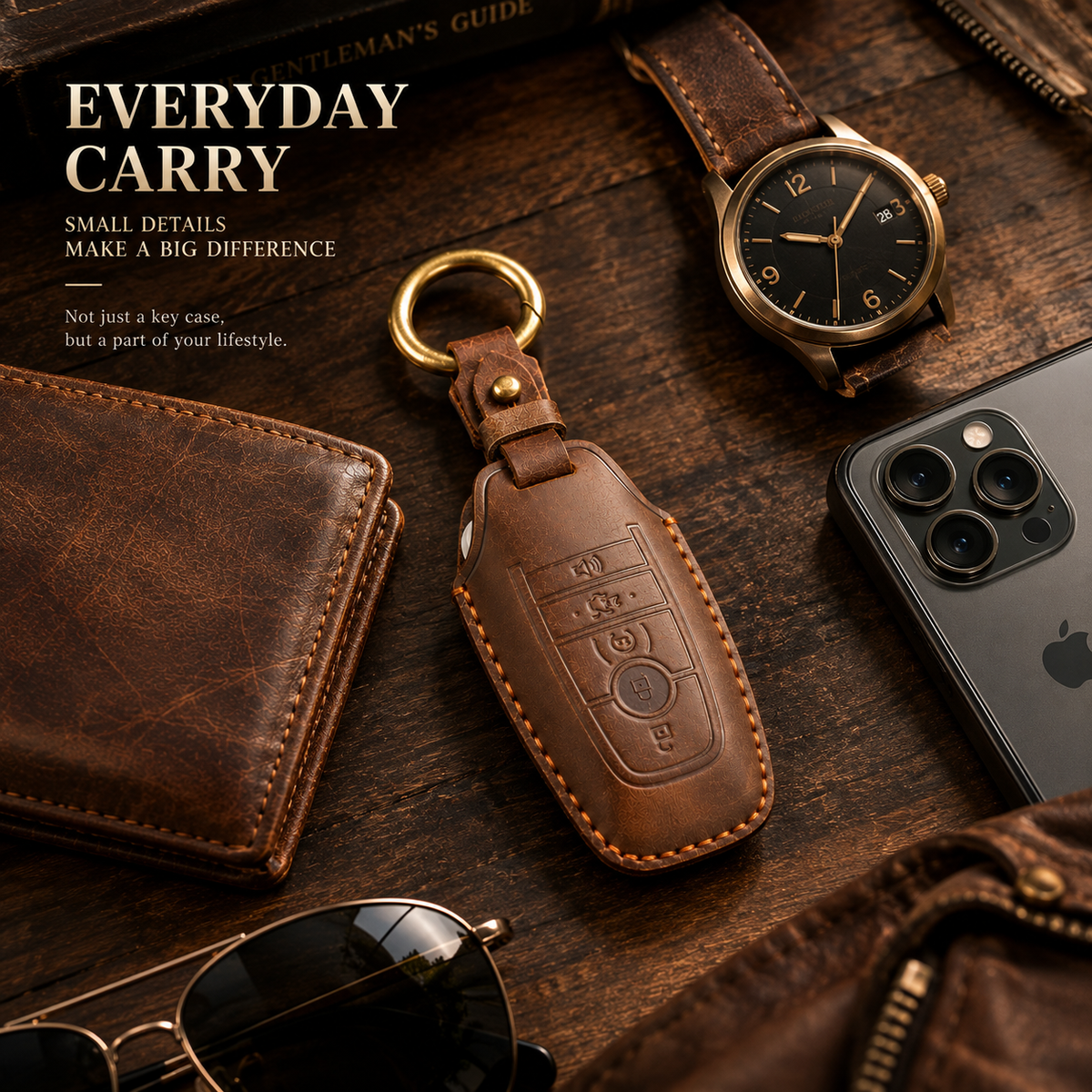 Handcrafted Genuine Leather Key Fob Cover for Ford F-150, Bronco, Explorer (2021-2025)