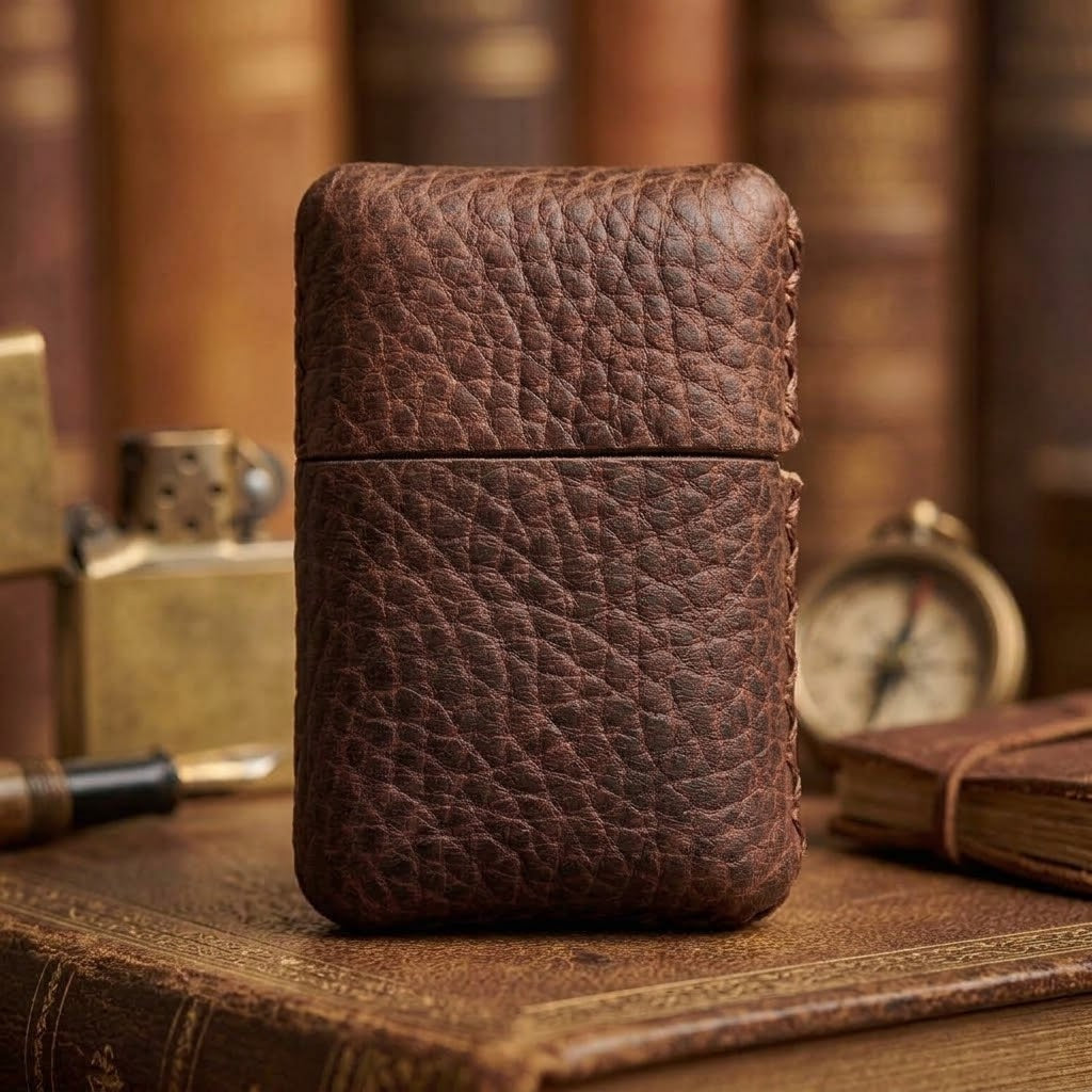 Vintage Crazy Horse Leather Lighter Case – Handmade Sleeve for Standard-Size Lighters