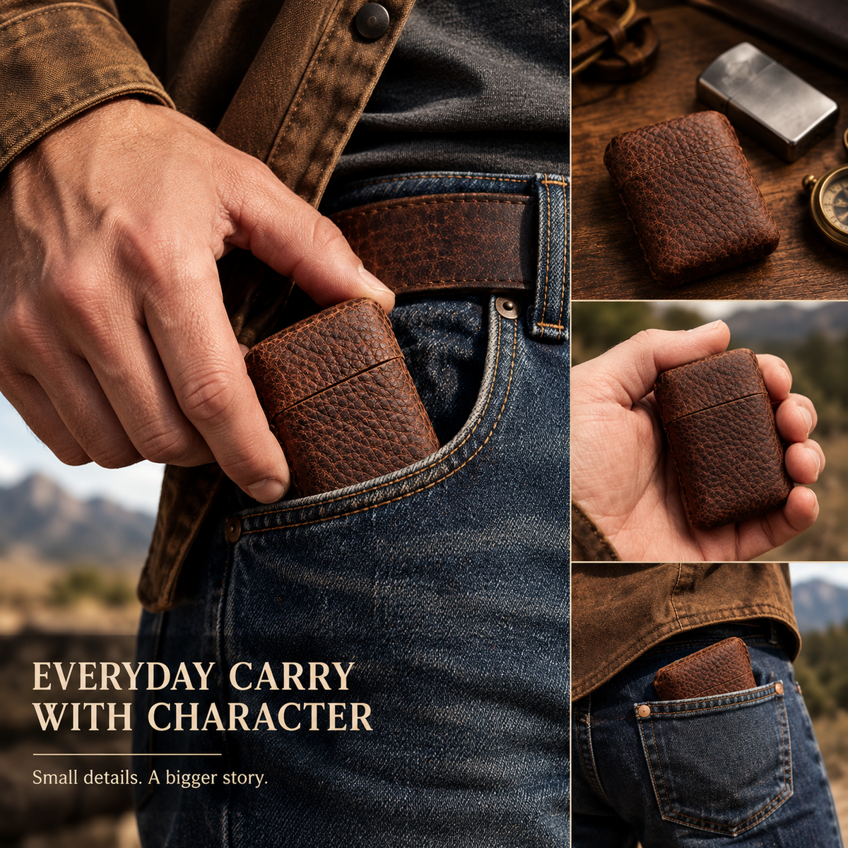 Vintage Crazy Horse Leather Lighter Case – Handmade Sleeve for Standard-Size Lighters