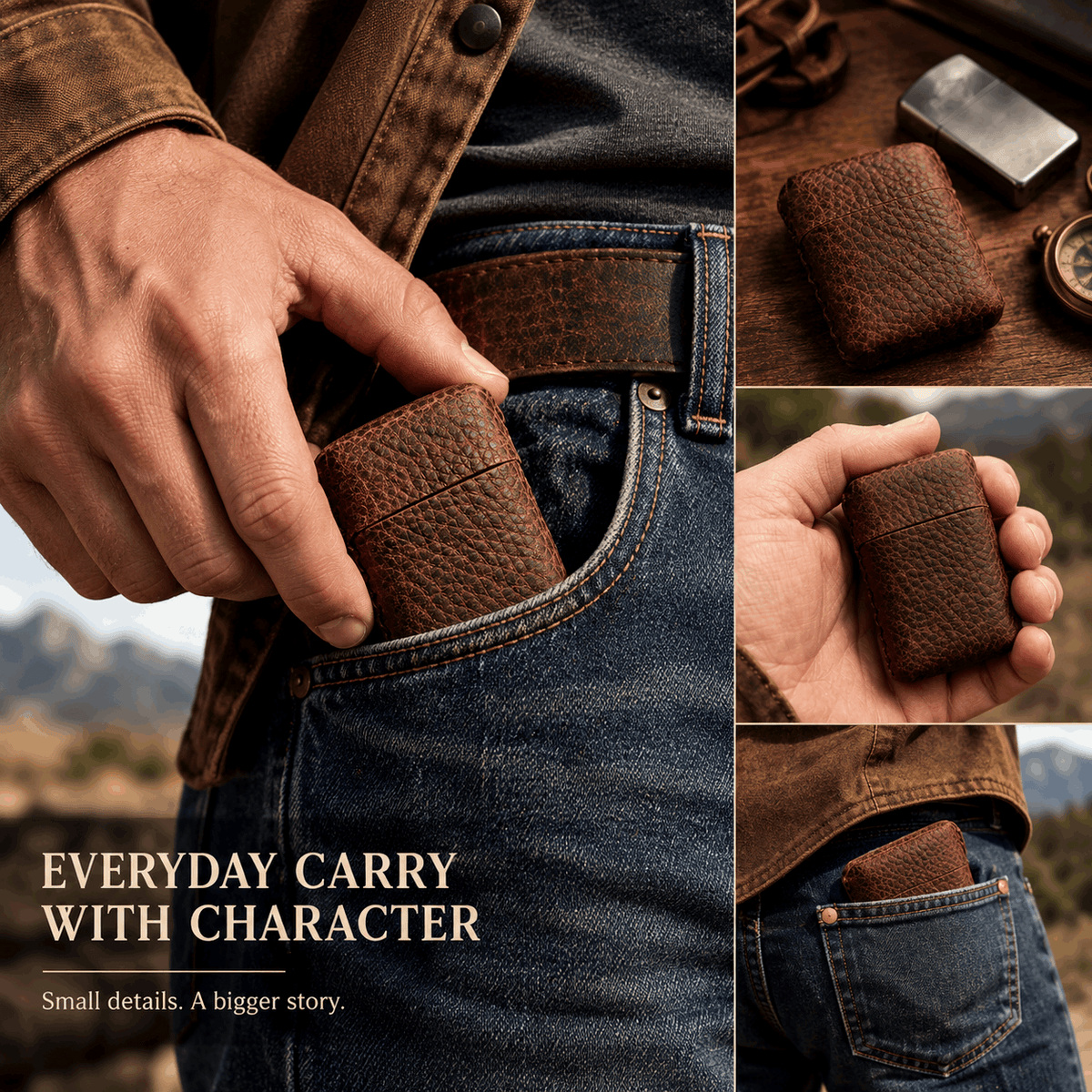 Vintage Crazy Horse Leather Lighter Case – Handmade Sleeve for Standard-Size Lighters