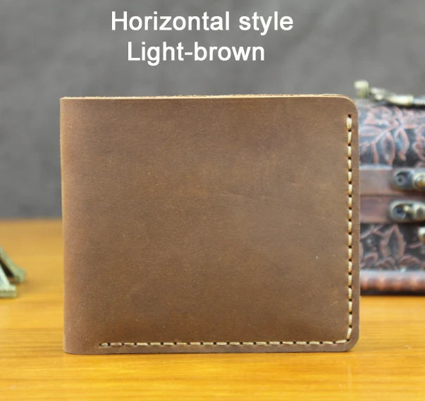 Handmade Vintage Full Grain Crazy Horse Leather Wallet for Men