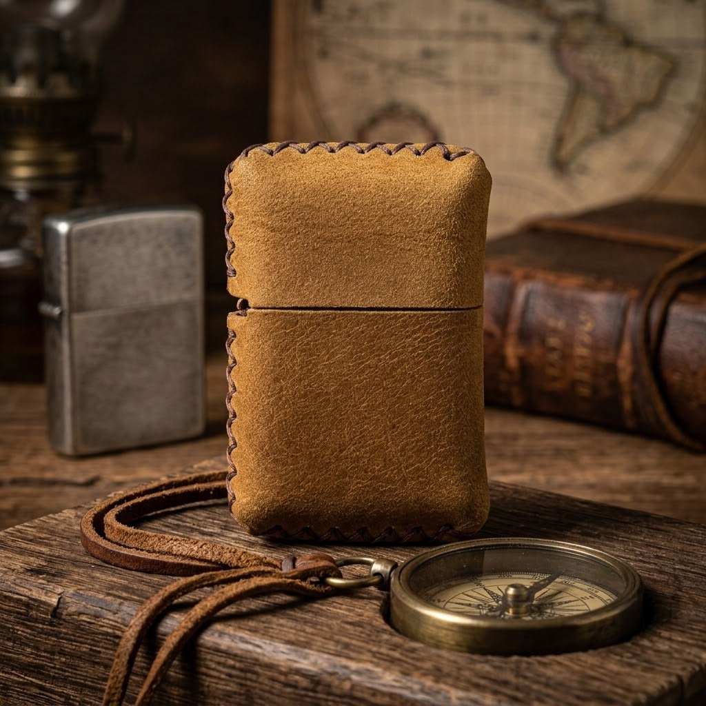 Vintage Crazy Horse Leather Lighter Case – Handmade Sleeve for Standard-Size Lighters