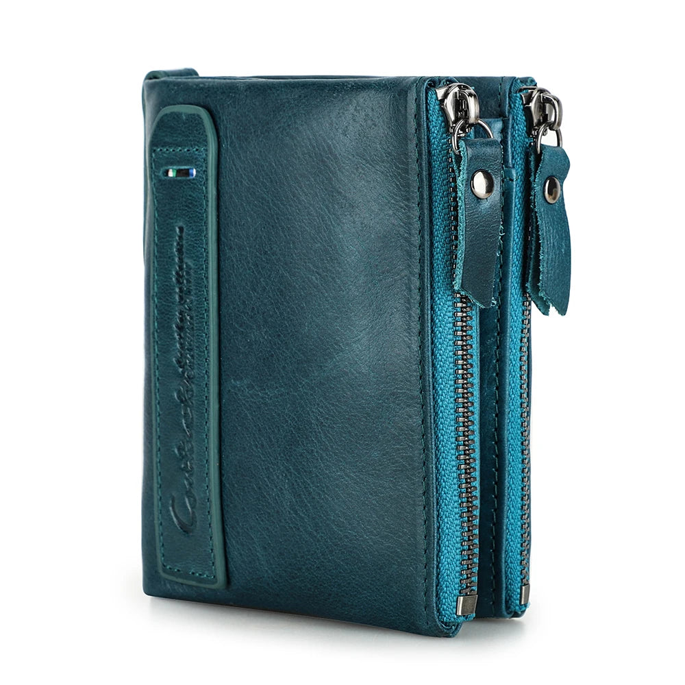 Vintage Crazy Horse Leather Wallet for Men – Compact Bifold with Coin Pocket