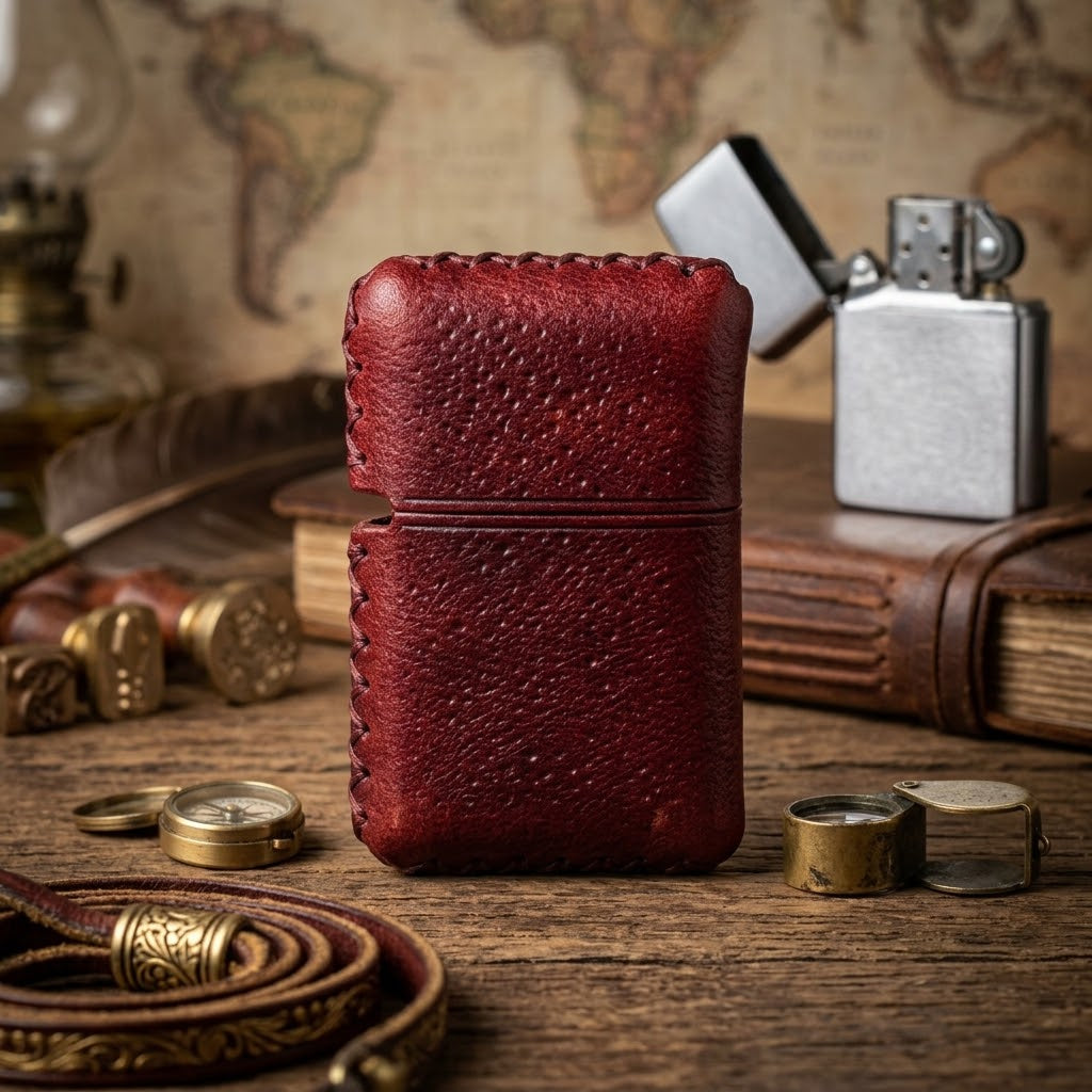 Vintage Crazy Horse Leather Lighter Case – Handmade Sleeve for Standard-Size Lighters