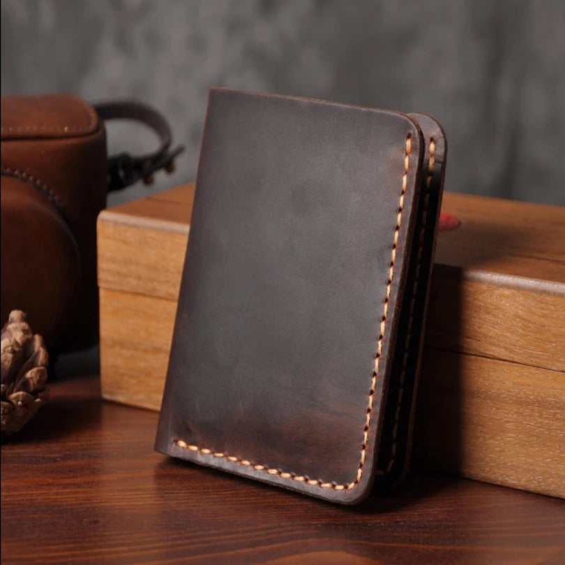 Handmade Vintage Full Grain Crazy Horse Leather Wallet for Men